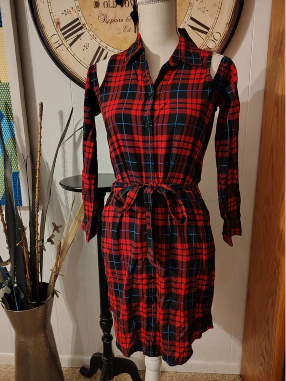 Buffalo David Bitton Plaid Cutout Shirt Dress XS